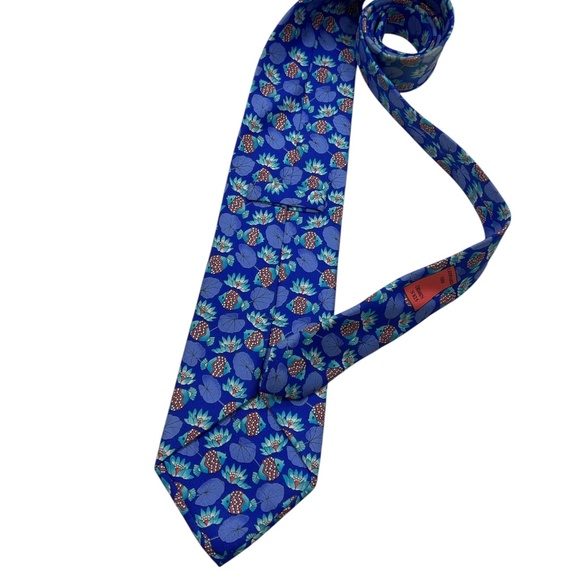 LEONARD Blue Fish Floral Leaf Silk LUXURY Tie ITALY - Picture 2 of 8